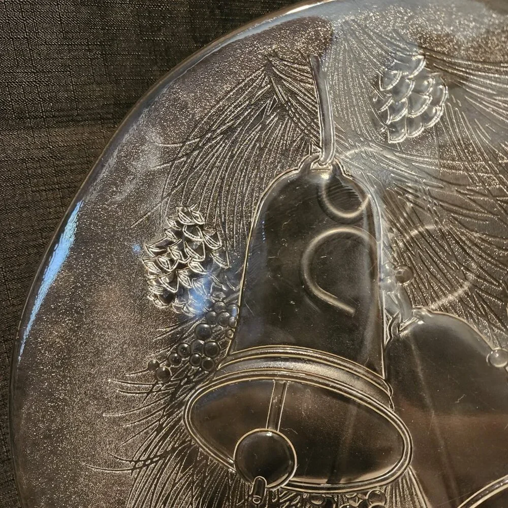 Libbey Holiday Bells 13 Inch Glass Serving Platter - Vintage Holiday